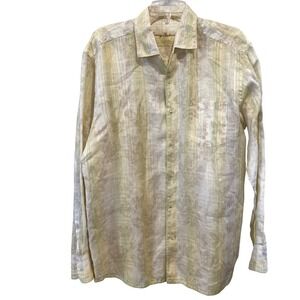 Vintage Tommy Bahama Mens Medium 100% Linen Long Sleeve Button Up Shirt Floral